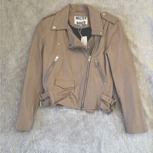 Walter Baker Pink Tan Genuine Lamb Leather Moto Jacket Asymmetrical Zipper